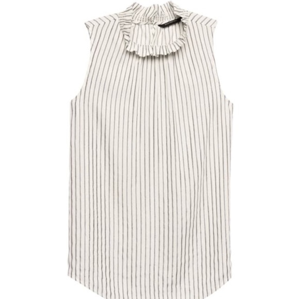Banana Republic Metallic Stripe Ruffle-Neck Top